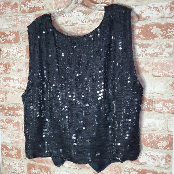 Vintage Black Sequin Vest - Picture 2 of 5